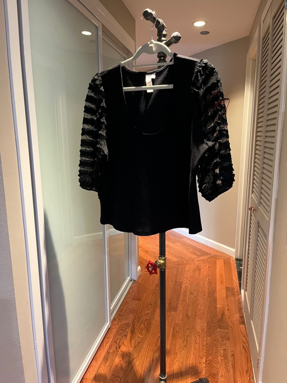 Black Women's Puff Sleeve Top - Elegant Evening Blouse